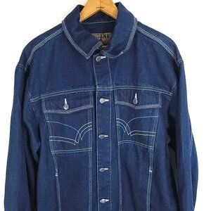 Tank Jeans Trucker Jacket Men's Small Blue Denim Button Front Distressed